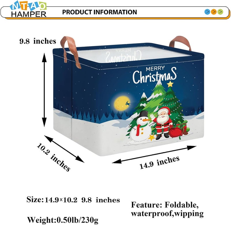 NTAOHAMPER Rectangular Storage Basket Empty,Storage Bin with Handles,Room Decor,Gift Basket,Book Box(Blue Christmas Basket) - Image 2